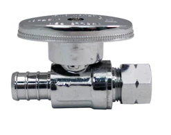 Apollo 1/2 Inch Chrome-Plated Brass PEX Barb x 3/8 Inch Compression Quarter-Turn Straight Stop Valve - APXVS1238C - Bathroom