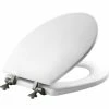 MAYFAIR Round Enameled Wood Toilet Seat in White with STA-TITE Seat Fastening System™ and Brushed Nickel Hinge - Toilets & Toilet Seats