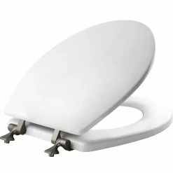 MAYFAIR Round Enameled Wood Toilet Seat in White with STA-TITE Seat Fastening System™ and Brushed Nickel Hinge - Toilets & Toilet Seats